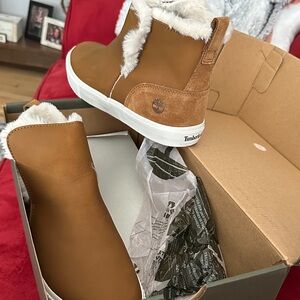 Timberland Tan Faux-Fur Lined Slip-On Sneakers